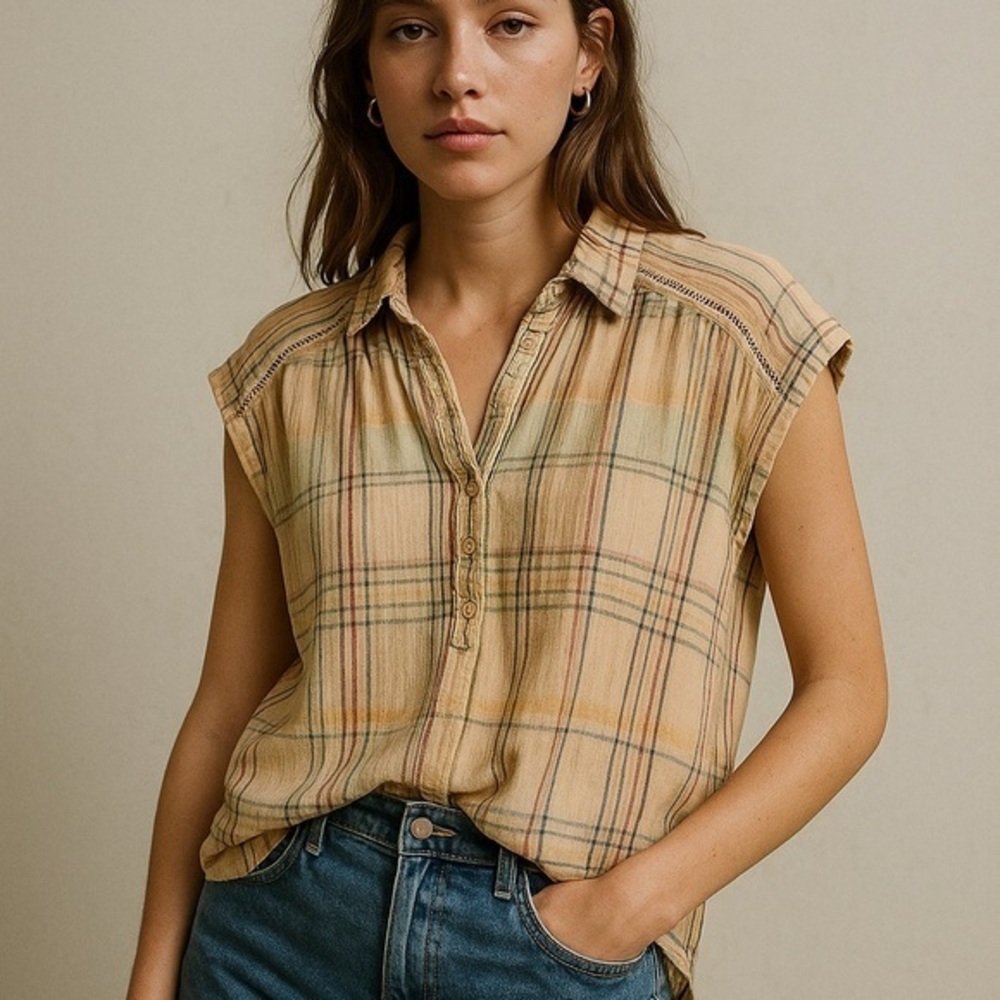 Anthropologie pilcro peach colorful plaid tank